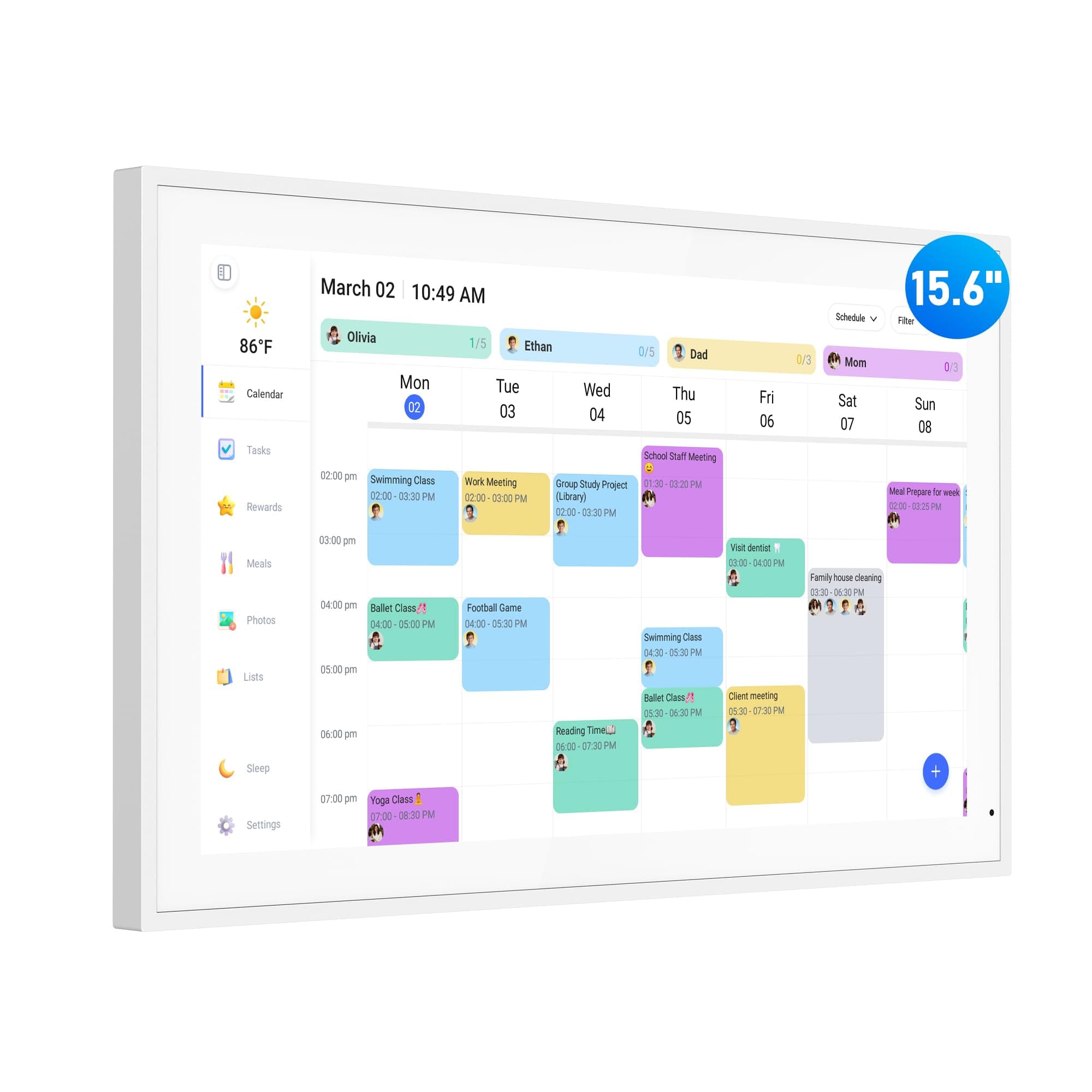 Digital Calendar, 15.6 Inch Wall Planner Electronic Calendar & Chore Chart, Smart Touchscreen Interactive Display for Family Schedules, Great for Organizing Your Routines, Wall & Desk Mountable