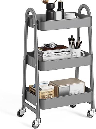 OLIXIS 3-Tier Utility Rolling Storage Cart with Lockable Caster Wheels