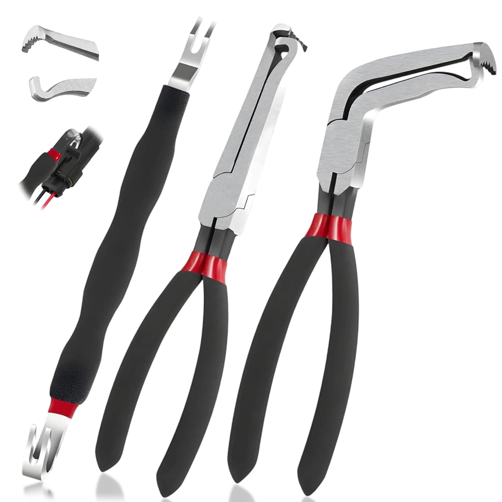 SecureElastic Electrical Disconnect Pliers 37960, 37980, Electrical Connector Separator 13120, 8in Automotive Tools Electrical Connector Pliers, Automotive Tools for Push Tab Style Plugs (3-Piece Set)