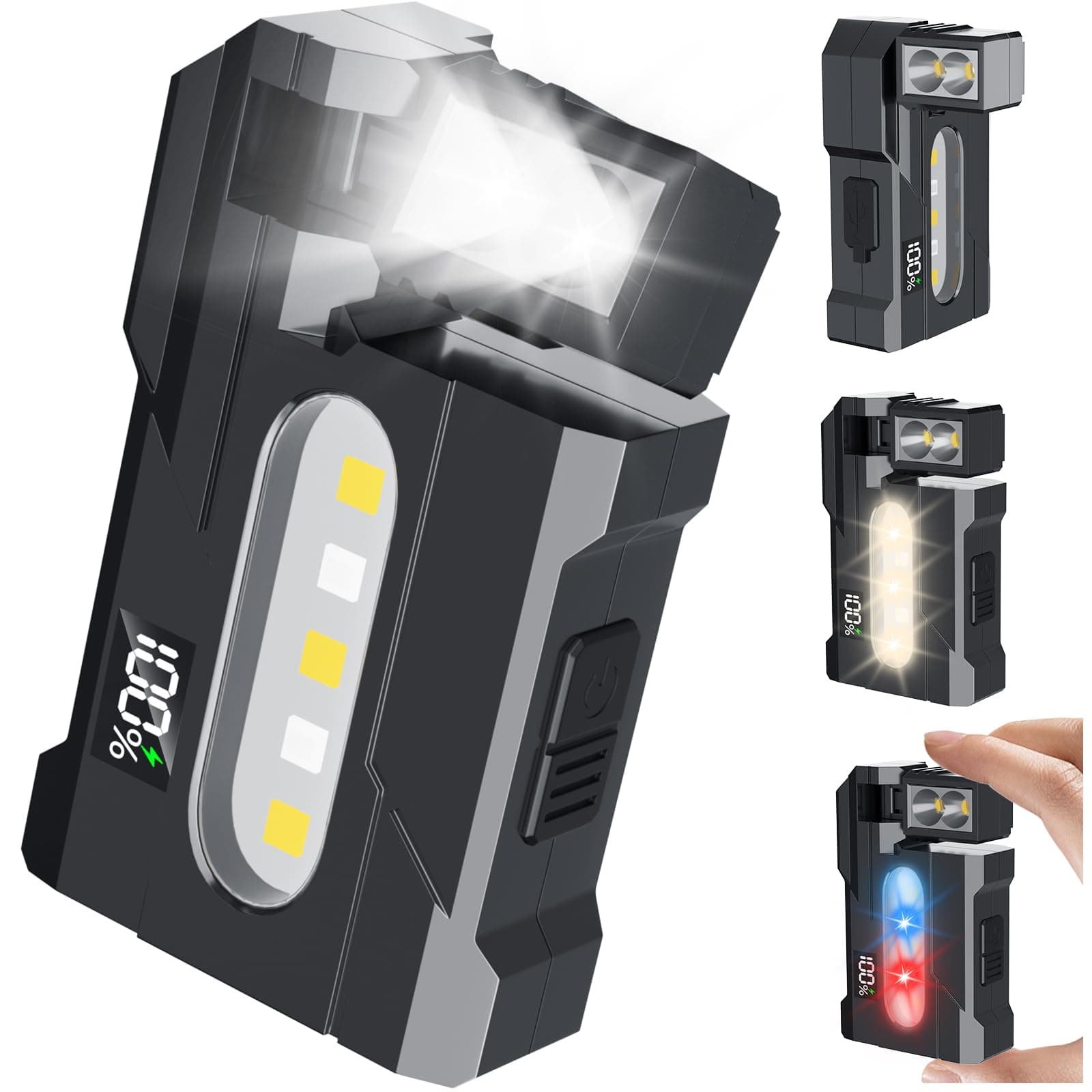 HJKLIUT G5 EDC Flashlight 400 Lumens – Super Bright Rechargeable Mini Light with 180° Rotatable Magnet, 3 Modes Dual Light, IP68 Waterproof, Portable Pocket Light for Outdoor Emergency (Black)