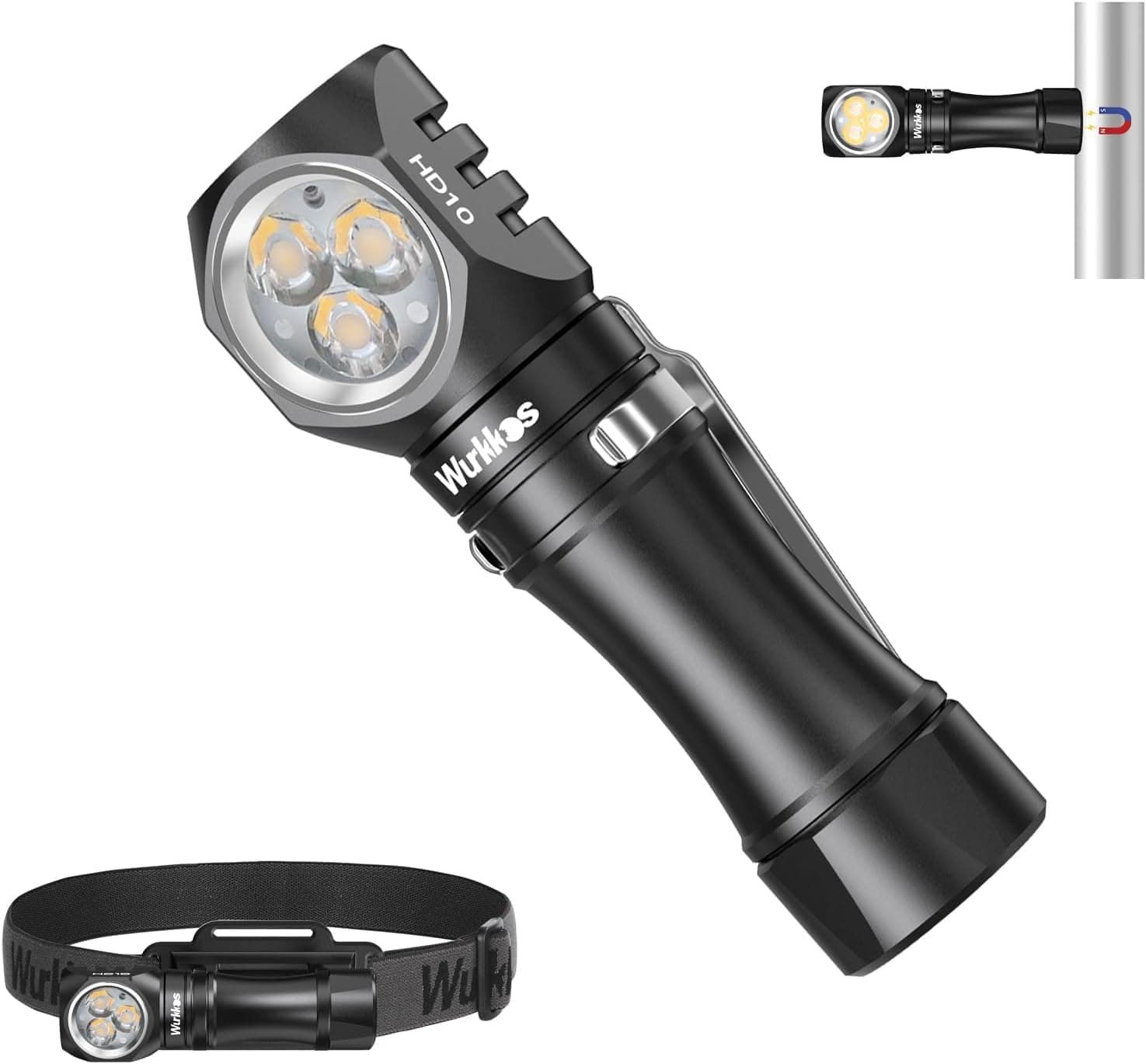 Wurkkos Flashlight Rechargeable 1200 Lumens Small Flashlights with Magnet - HD10 Right Angle Flashlight, IP68 Pocket Flash Light for Headlamp Use,Working,Hiking,Climbing-4000K