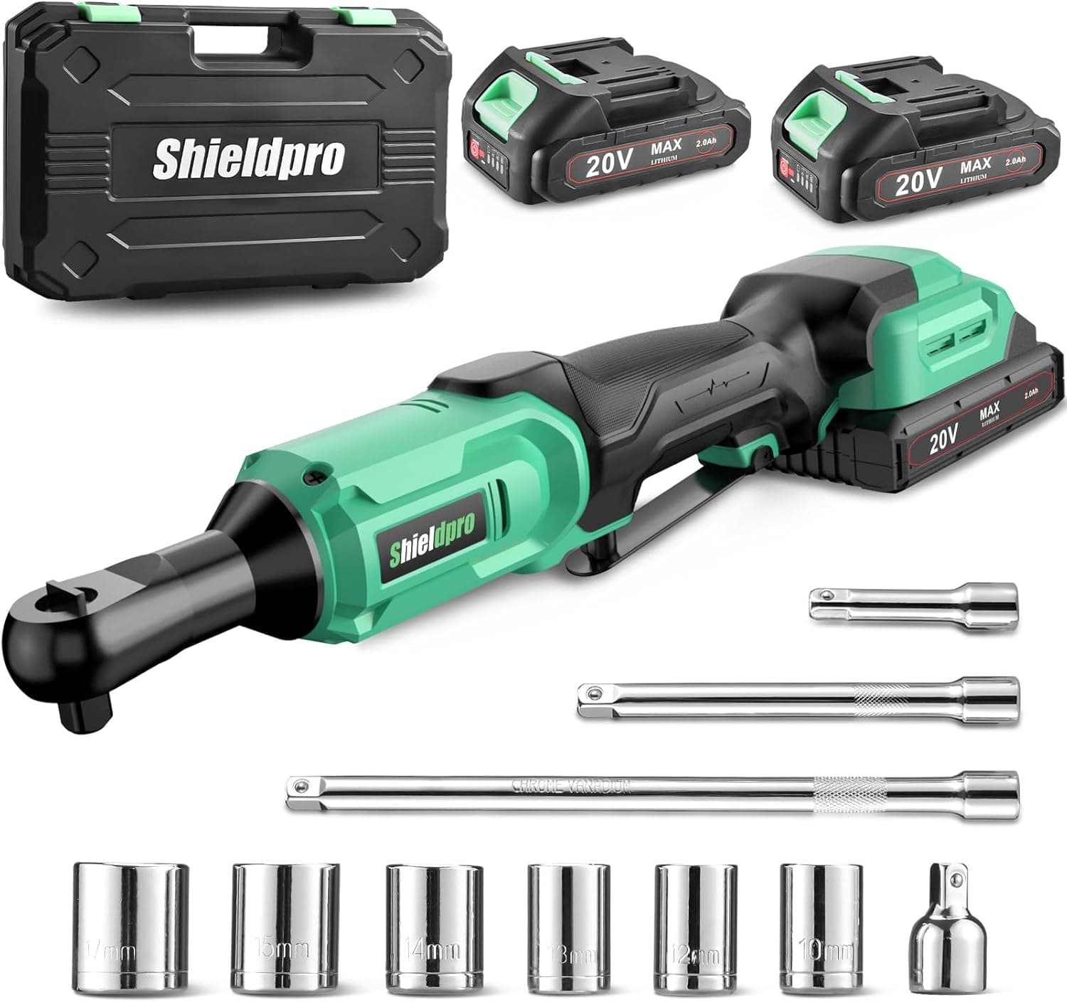 20V Cordless Ratchet Wrench Set, 3/8-Inch Electric Power Ratchet 400RPM