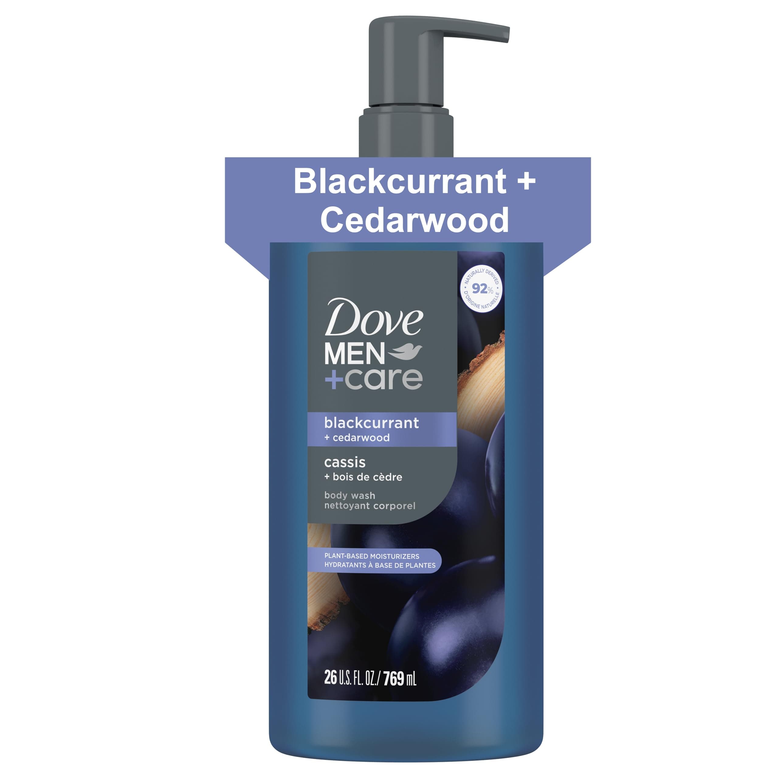 DOVE MEN Moisturizing Body Wash | #1 Dermatologist Body Wash for Men, Sulfate Free, Paraben Free, & Dye Free | Blackcurrant + Cedarwood, 26oz