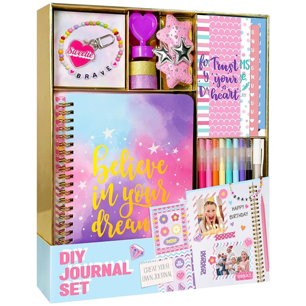 Nollh DIY Journal Kit for Girls - 26PCS Teen Tween Girl Gifts Trendy Stuff, Stocking Stuffers, Scrapbook Supplies Stationery Set, Art Crafts Kit - Ideal Gifts for 8 9 10 11 12 13 14 Year Old Girl