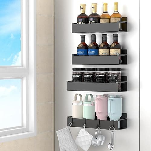 HuggieGems Magnetic Spice Rack Organizer, Wall Mounted, 4-Pack
