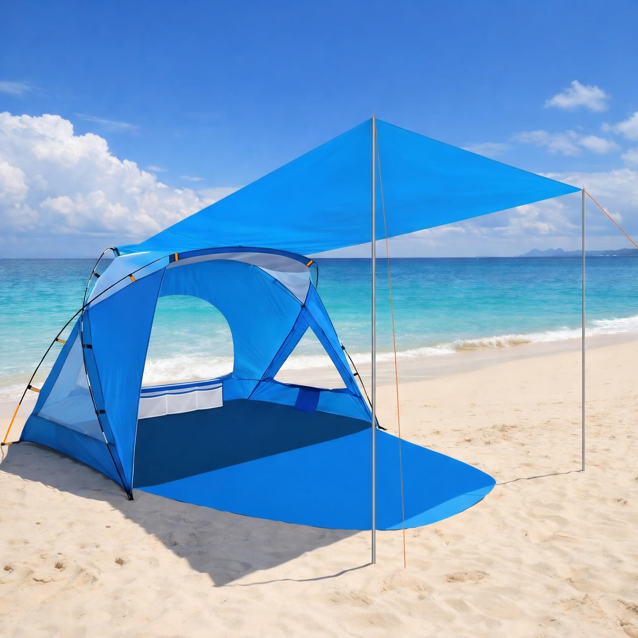 Beach Tent, Portable Sun Shelter for 2/3/4/6-8 Person with UPF 50+ UV Protection, Easy Setup Waterproof Beach Shade Canopy Cabana for Family Outdoor and Picnics, Fishing with Carrying Bag