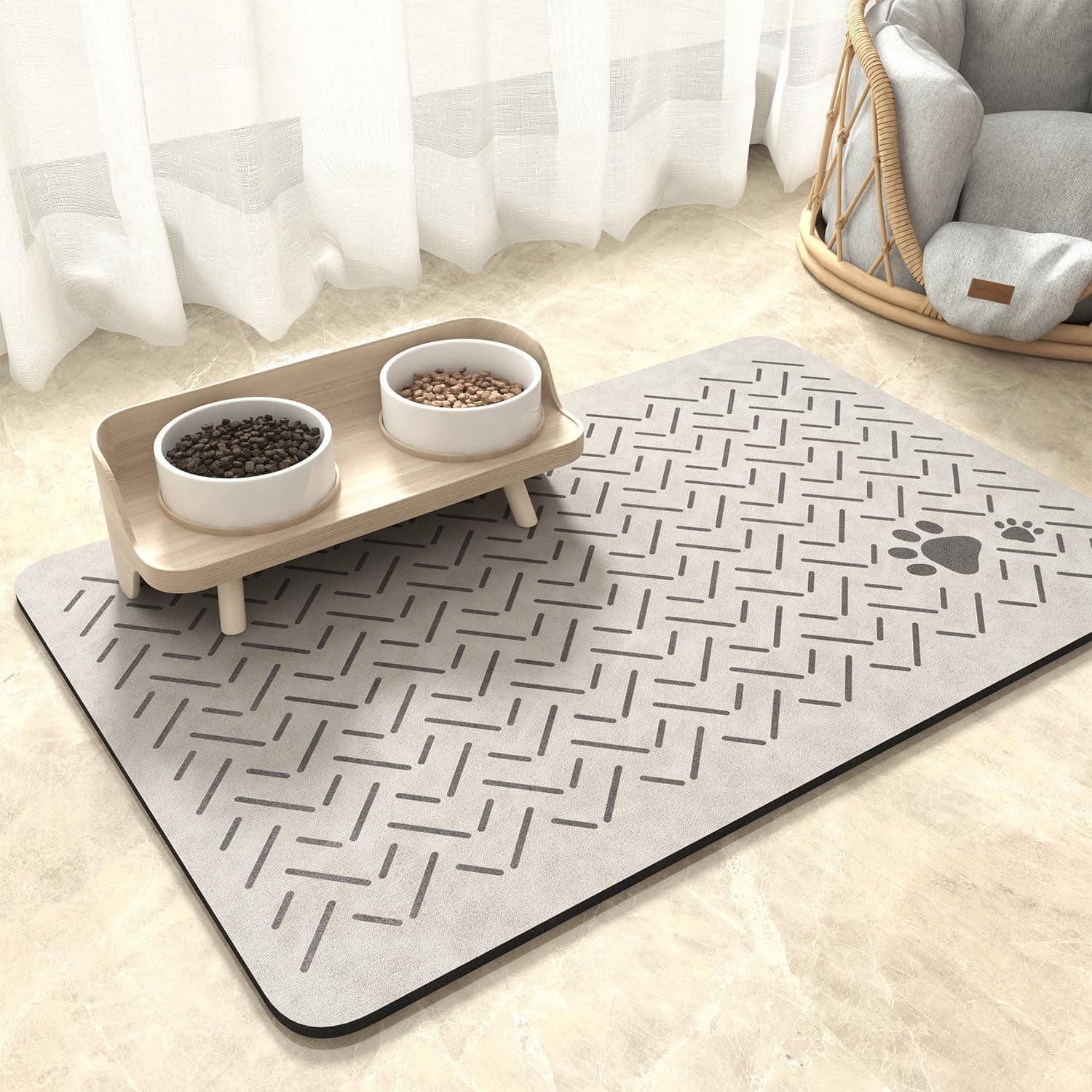 MontVoo-Absorbent Pet Feeding Mat-No Stains Quick Dry Dog Mat for Food and Water Bowl-Rubber Backing Dispenser Mat Accessories Supplies-Dog Bowl Messy Drinkers,(Light Grey,17"x28")