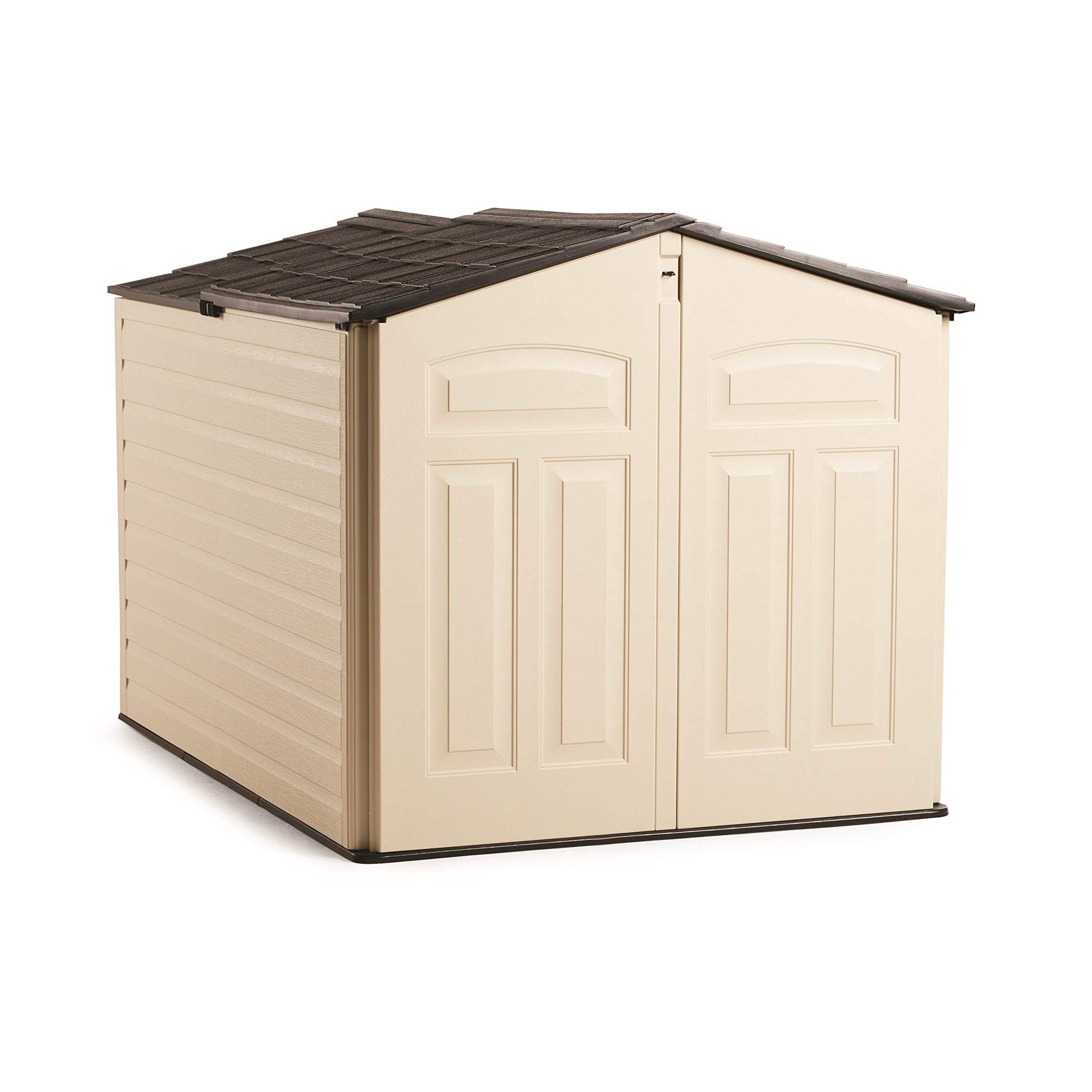 Rubbermaid Slide-Lid Resin Outdoor Storage Shed (5 x 6.5 Ft),Weather Resistant, Beige/Brown, Organization for Home/Backyard/Garden Tools/Lawn Mower/Bike Storage/Pool Supplies
