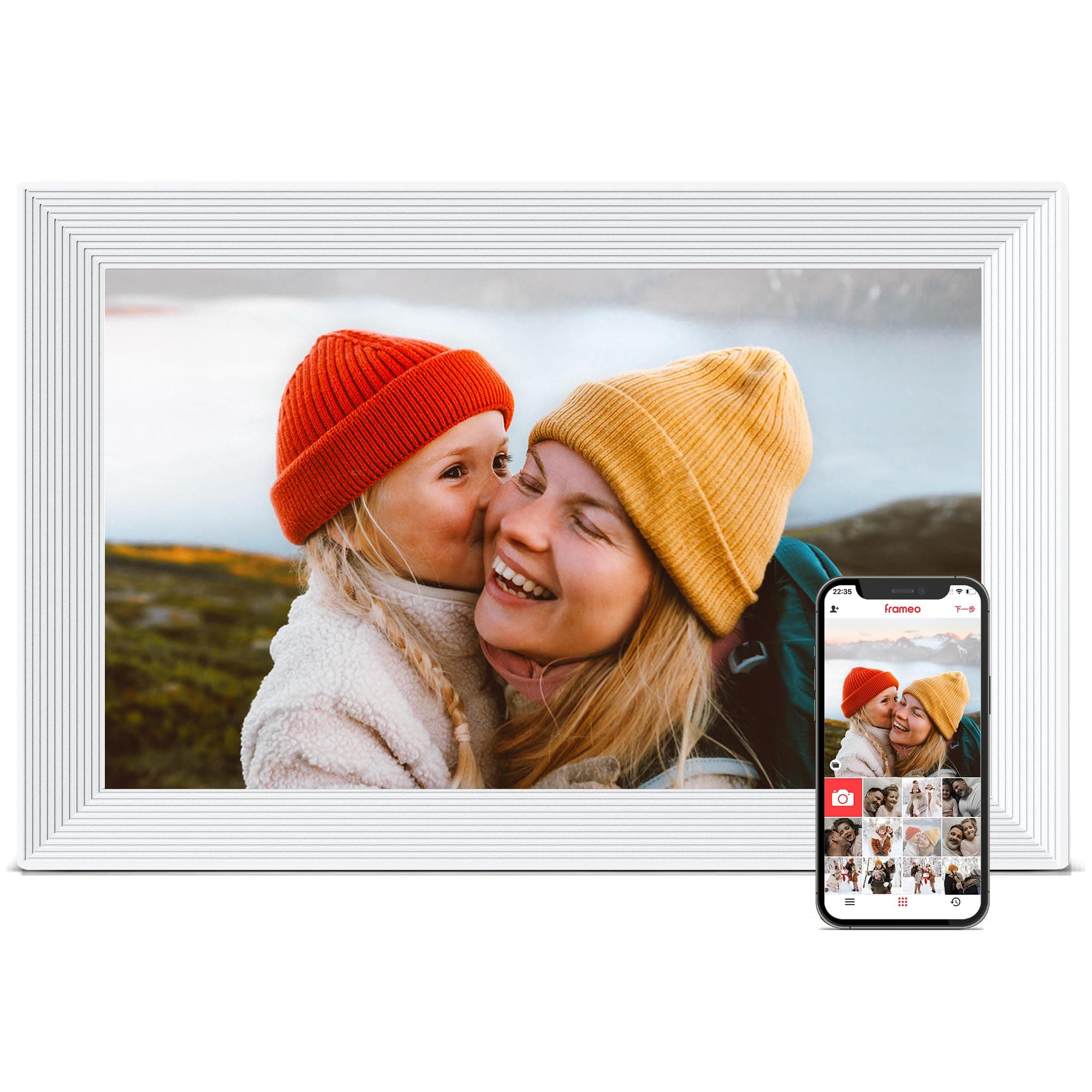 Digital Picture Frame, 10.1 inch Frameo Digital Frame WiFi, 1280 * 800 IPS HD Touchscreen, 32GB Storage, Instant Share Pictures Video, Smart Photo Frame Electronic, Gifts for Mom, House Warming