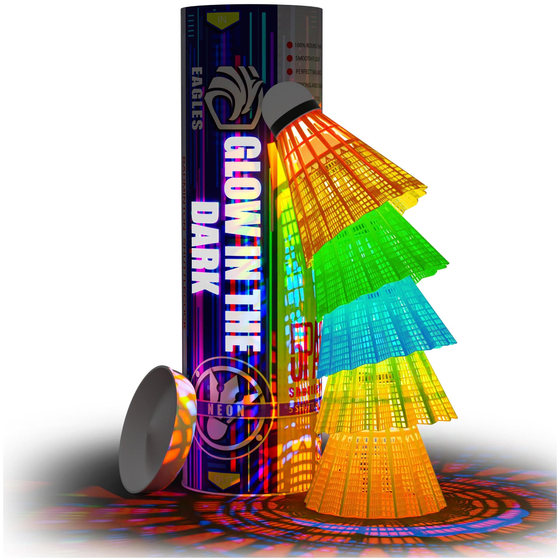 EAGLES LED Badminton Shuttlecocks - 5 Pack Lighting Birdies, Nylon Glow in The Dark Birdie Balls for Baseball Practice- Plastic Light Up Birdies for Outdoor Indoor Sports Activities