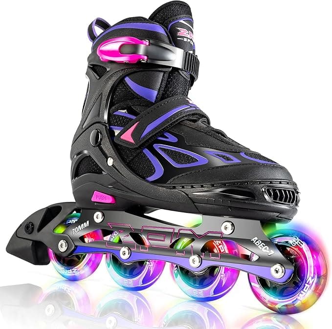Vinal Girls Adjustable Flashing Inline Skates, All Wheels Light Up