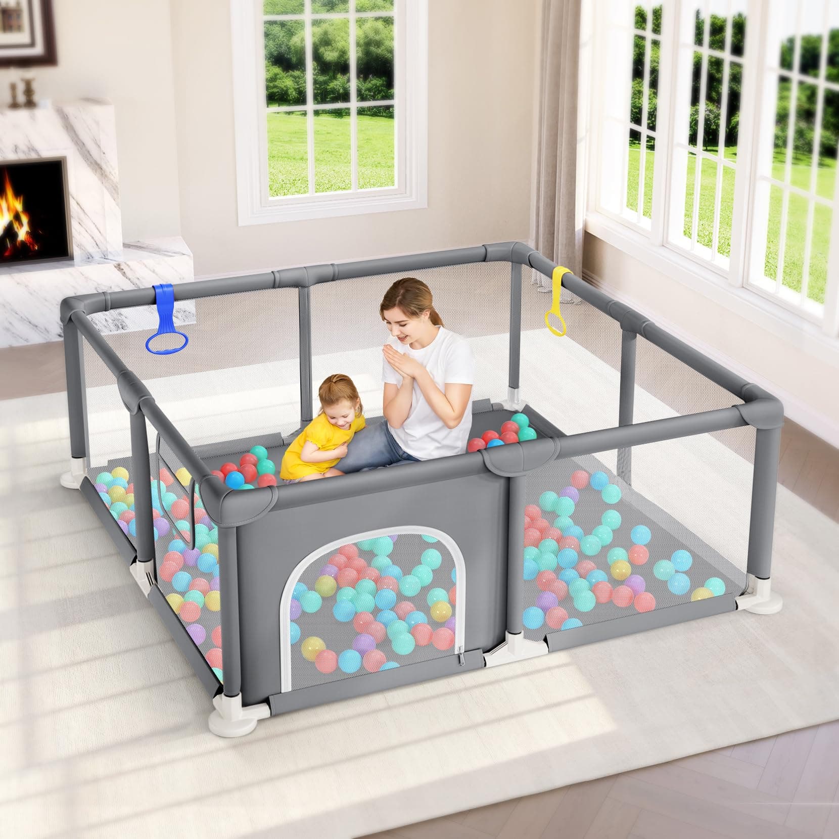 Dripex Baby Playpen, 47"x47" Small Playpen for Babies, Enhanced Safety Baby Play Yard for Indoor & Outdoor, Infant Play Pen with Soft Breathable Visible Mesh, Anti-Fall Design & Easy Setup, Grey