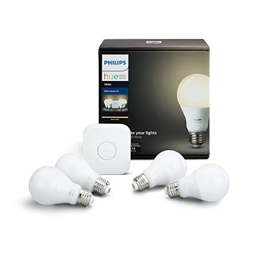 Philips Hue White A19 Smart Bulb Starter Kit — 4 Bulbs + Hub, Alexa Compatible