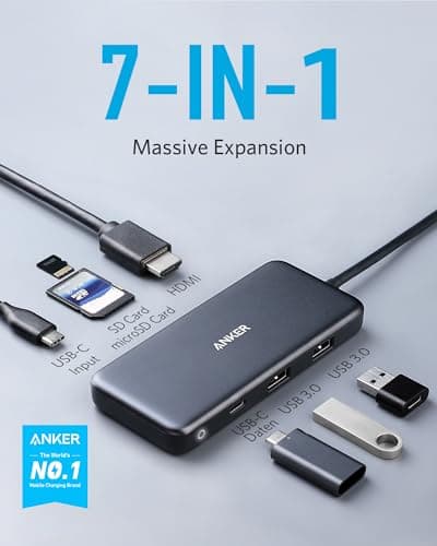Anker USB-C Hub, 7-in-1 USB C Data Hub with 4K HDMI, 100W Power Delivery