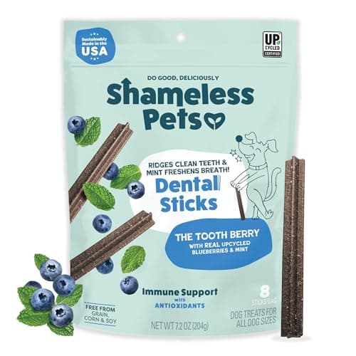 Shameless Pets Dental Treats for Dogs, Chicken & Blueberry, 7.2oz