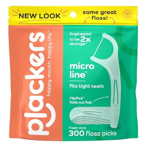 Plackers Micro Line Dental Floss Picks, Fresh Mint, 300-Count