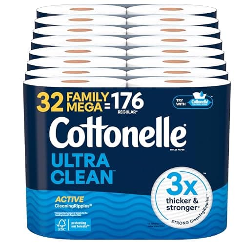 Cottonelle Ultra Clean Toilet Paper, Family Mega Rolls, 32-Count (1-Ply, 353 Sheets)